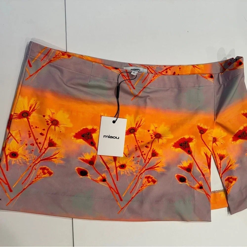 NWT Miaou Mini Skirt Micro in Sunrise Orange Multicolor Floral Print​